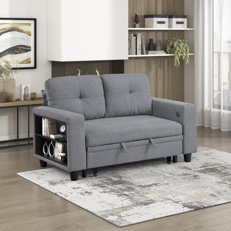 Bukle Kumaş Ahşap Ayaklı Yataklı USB Portlu İkili Koltuk - 144 cm - 205646