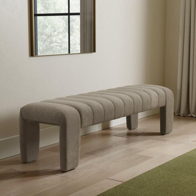 Bukle Kumaş Döşemeli Masif Çam Ayaklı Kanallı Bench - 161x44 cm - 164656