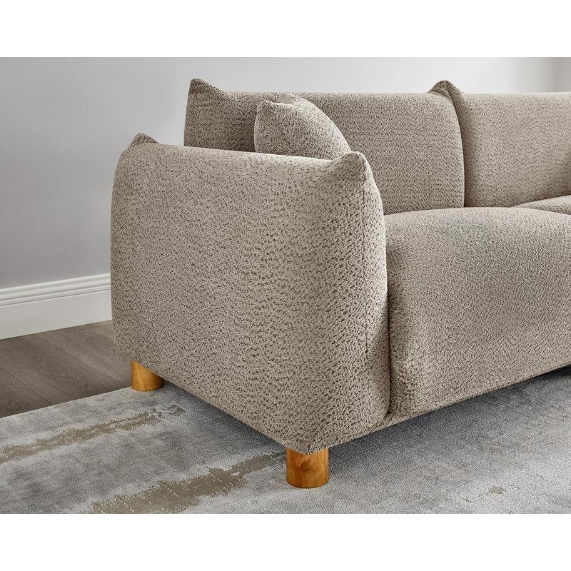 Bukle Kumaş İskandinav Tasarım Kauçuk Ağacı Ayaklı Üçlü Koltuk - 227 cm - 197286