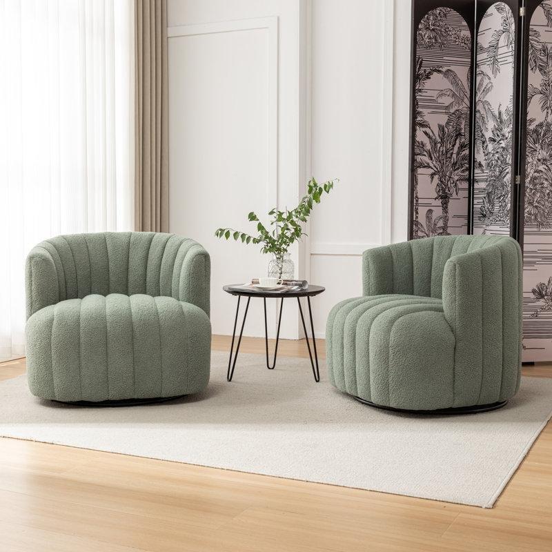 Bukle Kumaş Kapitoneli Döner 2li Set Tekli Koltuk - 202389