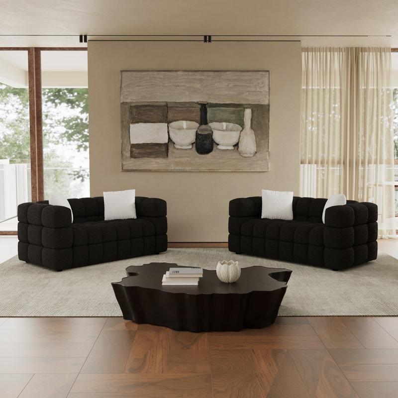 Bukle Kumaş Kapitoneli Masif Ahşap Koltuk Takımı - 191005