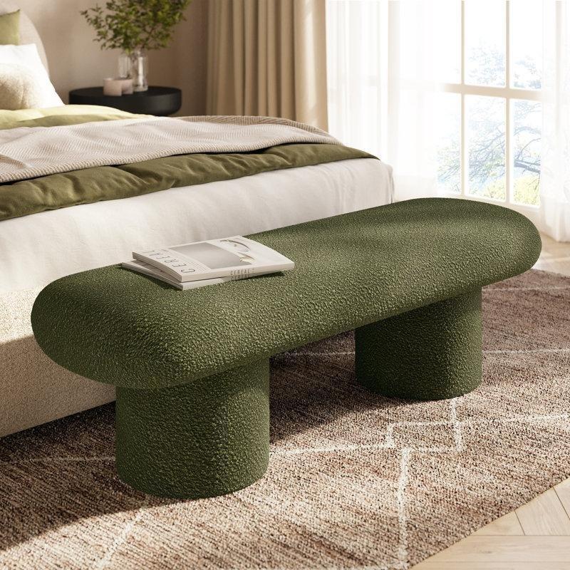 Bukle Kumaş Masif Ahşap Ayaklı Yuvarlak Köşeli Bench - 141 cm - 164524