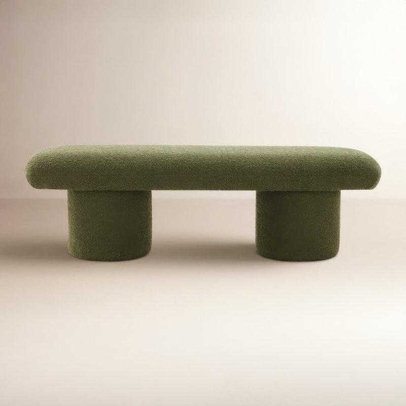 Bukle Kumaş Masif Ahşap Ayaklı Yuvarlak Köşeli Bench - 141 cm - 164524