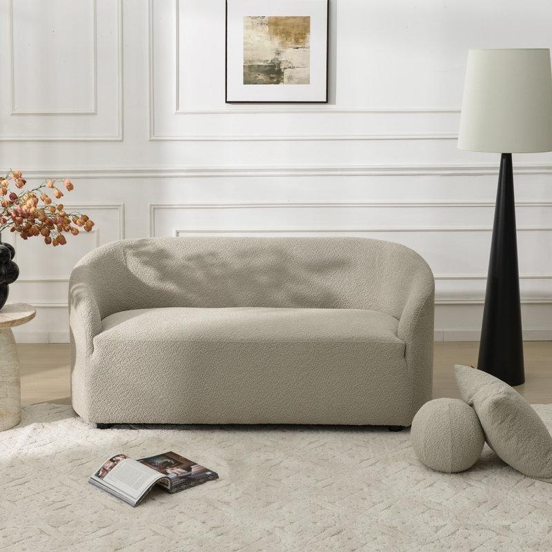 Bukle Kumaş Masif Ahşap Kavisli Kollu Modern İkili Koltuk - 173 cm - 205978