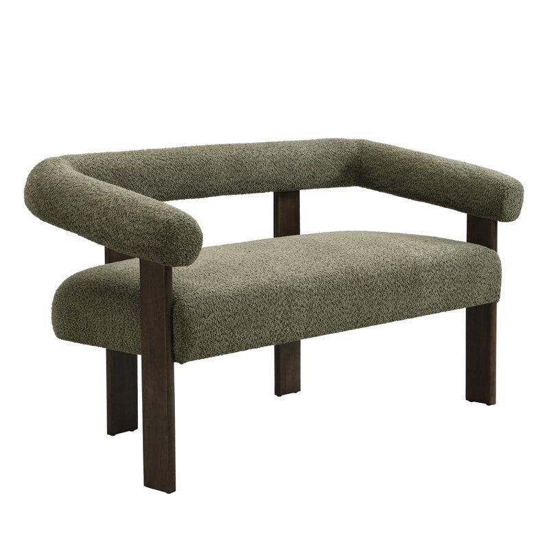 Bukle Kumaş Masif Ahşap Yuvarlak Kolçaklı İkili Koltuk - 136x63x75 cm - 206393