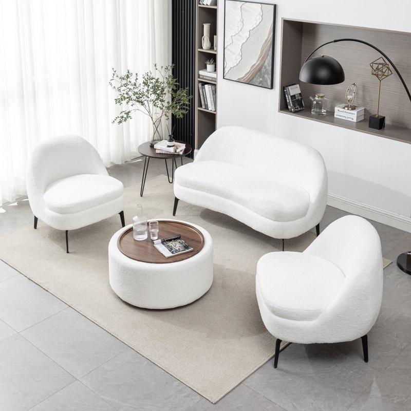 Bukle Kumaş Metal Ayaklı 4 Parça Depolamalı Puflu Koltuk Takımı - 191874