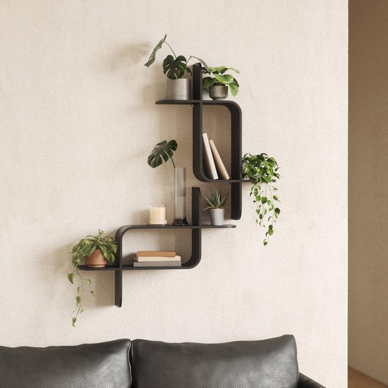 Bükülmüş Ahşap Geometrik Duvar Rafı - 65 cm - 179400