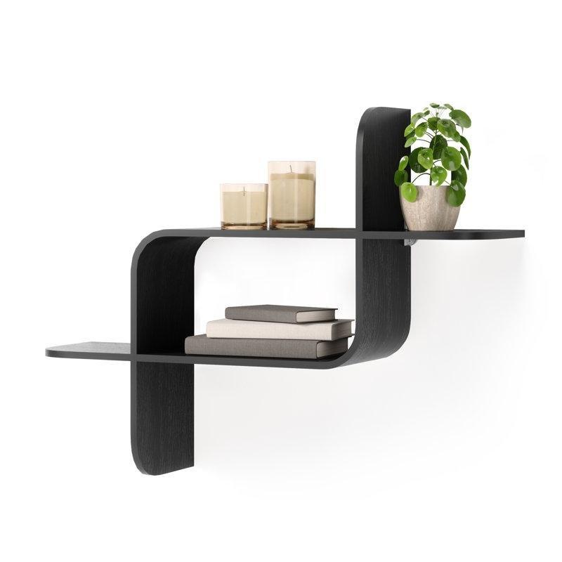 Bükülmüş Ahşap Geometrik Duvar Rafı - 65 cm - 179400