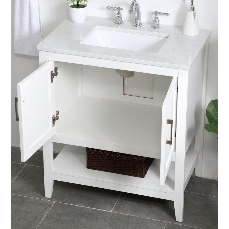 Calacatta Beyazı Endüstriyel Mermer Tezgahlı Açık Raflı Banyo Lavabo Dolabı - 77 cm - 201716