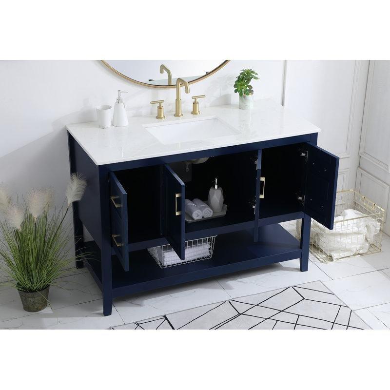 Calacatta Beyazı Mermer Tezgahlı Masif Ahşap Gold Kulplu Açık Raflı Banyo Lavabo Dolabı - 122 cm - 200473