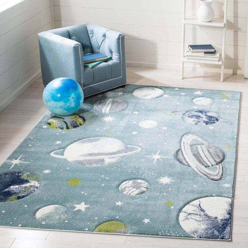 Cam Göbeği Gri Yıldız Temalı Leke Tutmaz Oyun Halısı - 161x230 cm - 182673
