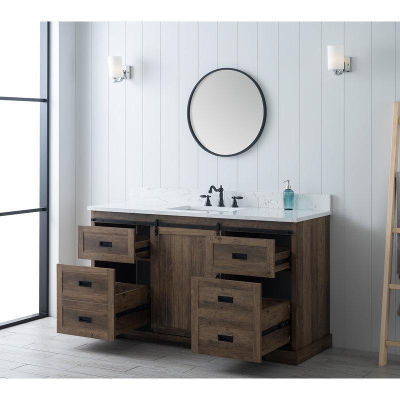 Canella Kahverengi Endüstriyel Ahşap Çift Lavabolu Eskitme Tasarım Banyo Lavabo Dolabı - 153 cm - 200293