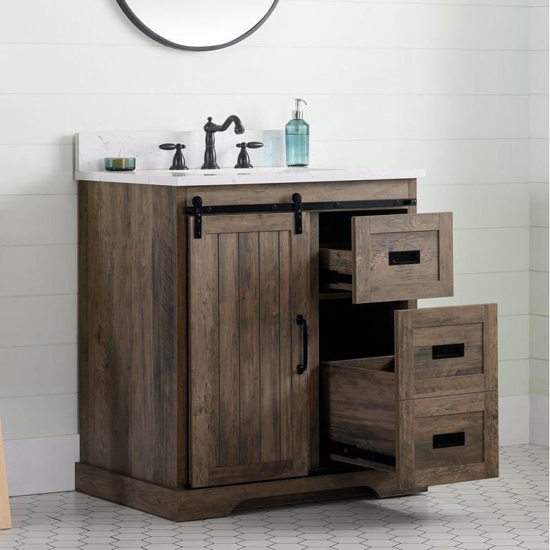 Canella Kahverengi MDF Sürgülü Kapaklı Eskitme Banyo Lavabo Dolabı - 77 cm - 200477