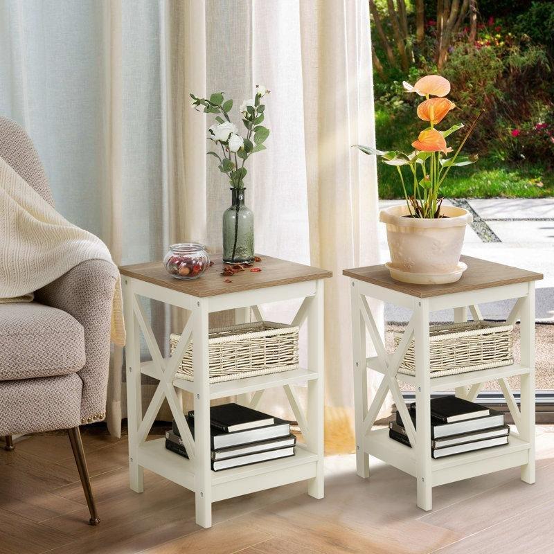 Çapraz Tasarımlı Raflı MDF İkili Komodin Seti - 40x40 cm - 223705