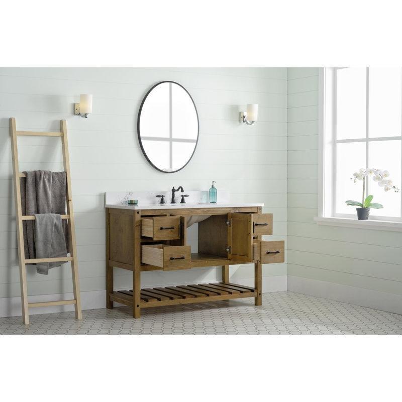 Carrara Beyazı Mermer Kompozit Tezgahlı Masif Ahşap Yavaş Kapanır Çekmeceli Banyo Lavabo Dolabı - 122 cm - 199009