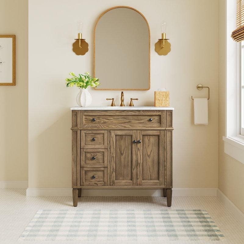 Carrara Beyazı Mermer Tezgahlı Ayaklı Kauçuk Ağacı Banyo Lavabo Dolabı - 92 cm - 198430