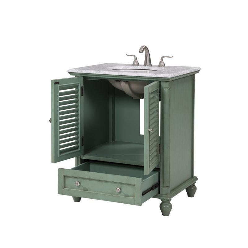 Carrara Beyazı Mermer Tezgahlı Eskitme Masif Ahşap Ayaklı Banyo Lavabo Dolabı - 77 cm - 201440