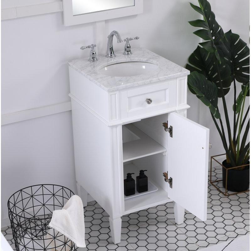 Carrara Beyazı Mermer Tezgahlı Masif Ahşap Ayaklı Banyo Lavabo Dolabı - 46 cm - 199262