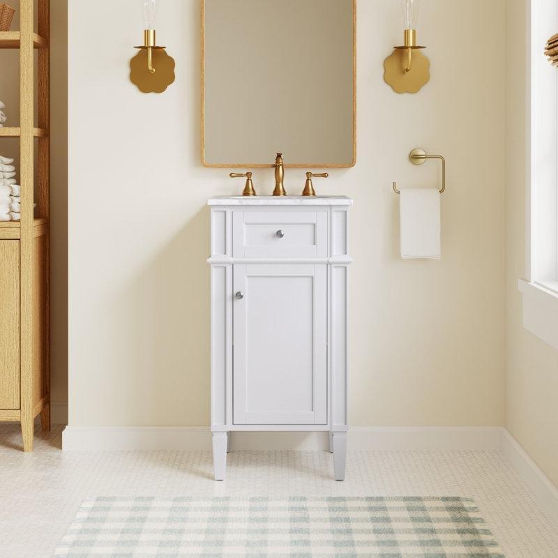 Carrara Beyazı Mermer Tezgahlı Masif Ahşap Ayaklı Banyo Lavabo Dolabı - 46 cm - 199262