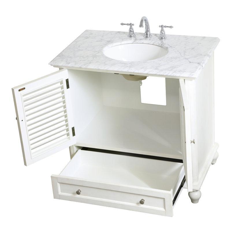 Carrara Beyazı Mermer Tezgahlı Panjur Kapaklı Ayaklı Banyo Lavabo Dolabı - 92 cm - 198744