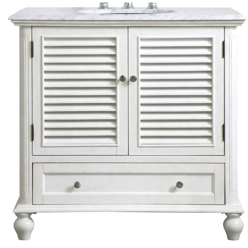 Carrara Beyazı Mermer Tezgahlı Panjur Kapaklı Ayaklı Banyo Lavabo Dolabı - 92 cm - 198744
