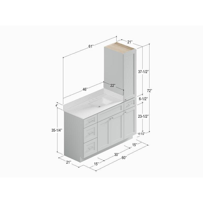 Carrara Kuvars Tezgahlı Gri Masif Ahşap Boy Dolaplı Banyo Lavabo Dolabı - 155 cm - 198511
