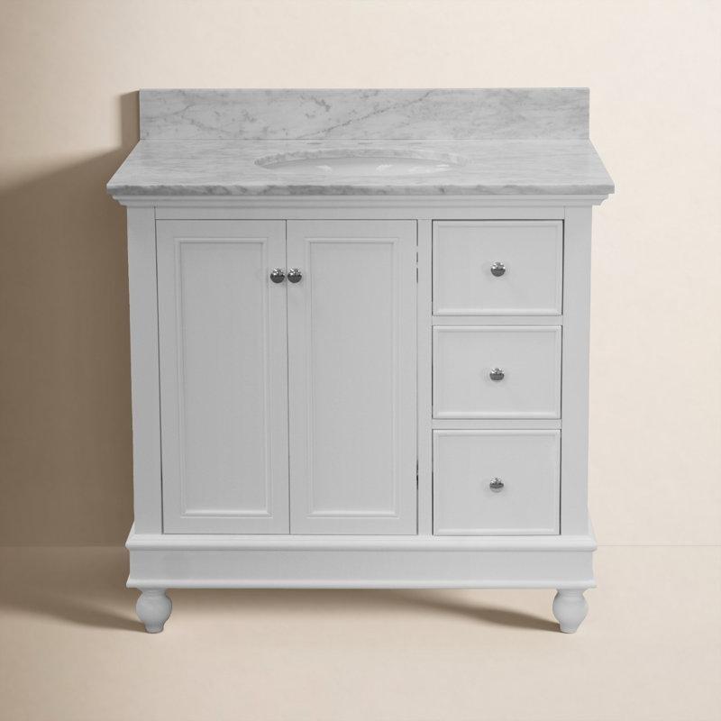 Carrara Mermer Tezgahlı Çekmeceli Ahşap Ayaklı Banyo Lavabo Dolabı - 92 cm - 201842