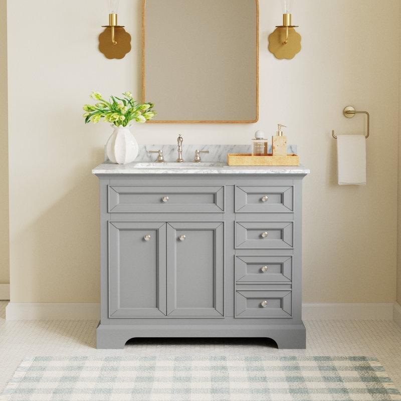 Carrara Mermer Tezgahlı Masif Ahşap Çekmeceli Ayaklı Banyo Lavabo Dolabı - 94 cm - 201003