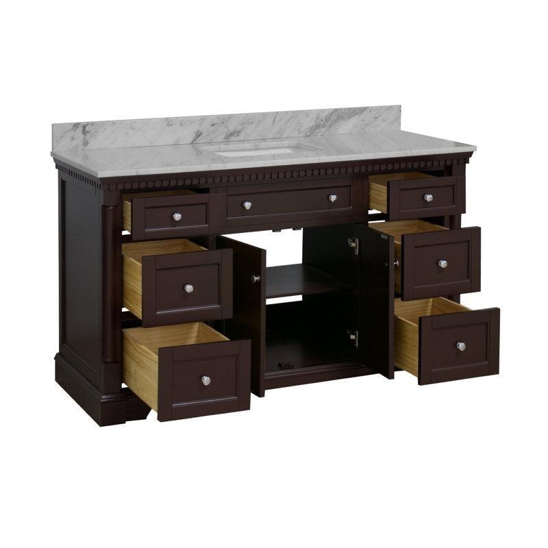 Carrara Mermer Tezgahlı Masif Ahşap Yavaş Kapanır Çekmeceli Ayaklı Banyo Lavabo Dolabı - 153 cm - 201083