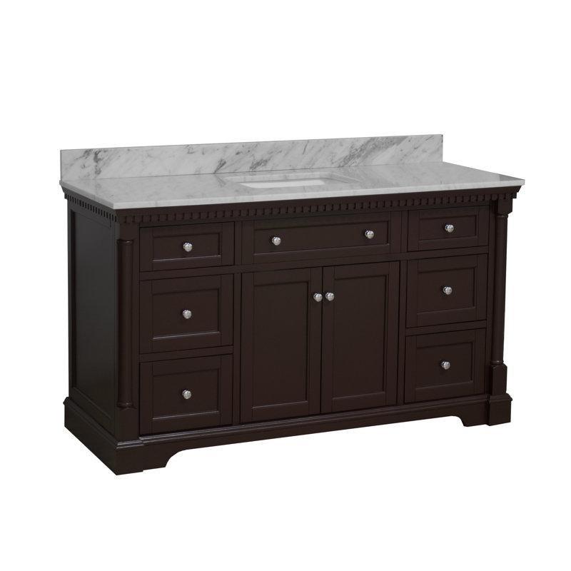 Carrara Mermer Tezgahlı Masif Ahşap Yavaş Kapanır Çekmeceli Ayaklı Banyo Lavabo Dolabı - 153 cm - 201083