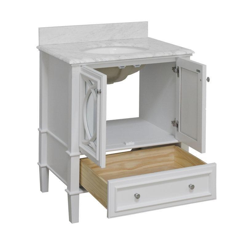 Carrara Mermer Tezgahlı Masif Çam Ahşap Aynalı Kapaklı Banyo Lavabo Dolabı - 77 cm - 200261