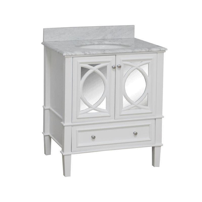 Carrara Mermer Tezgahlı Masif Çam Ahşap Aynalı Kapaklı Banyo Lavabo Dolabı - 77 cm - 200261