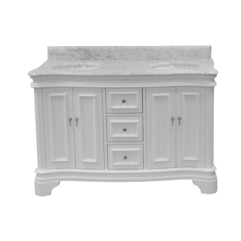 Carrara Mermer Tezgahlı Masif Çam Çift Lavabolu Banyo Dolabı - 153 cm - 200543