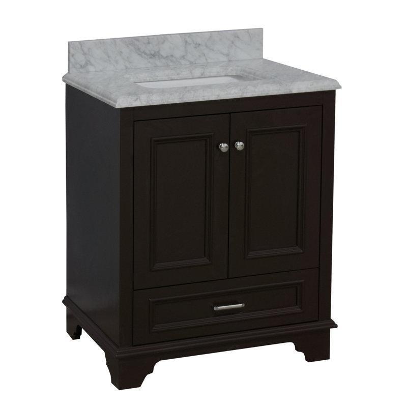 Carrara Mermer Tezgahlı Masif Huş Ağacı Çekmeceli Ayaklı Banyo Lavabo Dolabı - 77 cm - 198892