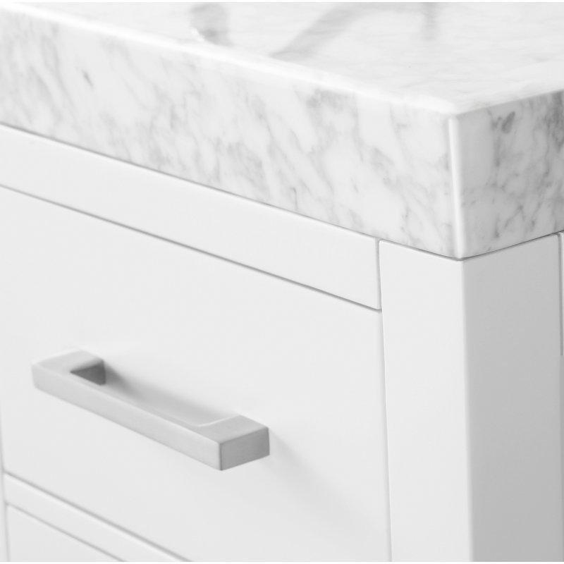 Carrara Mermer Tezgahlı Masif Huş Ağacı Yavaş Kapanan Çekmeceli Banyo Lavabo Dolabı - 91 cm - 201618