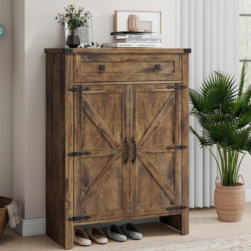 Çekmeceli ve Çift Kapaklı Ahşap Ayakkabılık Dolabı - 81 cm - 229924