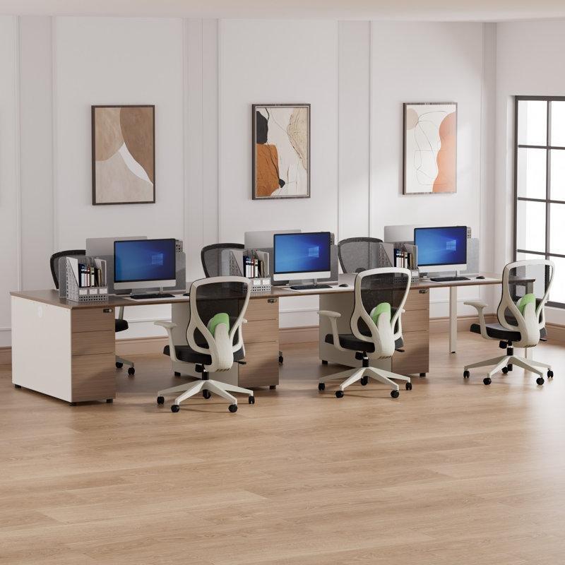 Çelik Ayaklı Modüler 6 Kişilik Dahili Prizli ve Bölmeli Ahşap Ofis Masası - 421x121 cm - 176757