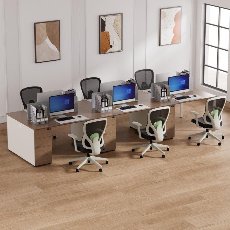 Çelik Ayaklı Modüler 6 Kişilik Dahili Prizli ve Bölmeli Ahşap Ofis Masası - 421x121 cm - 176757