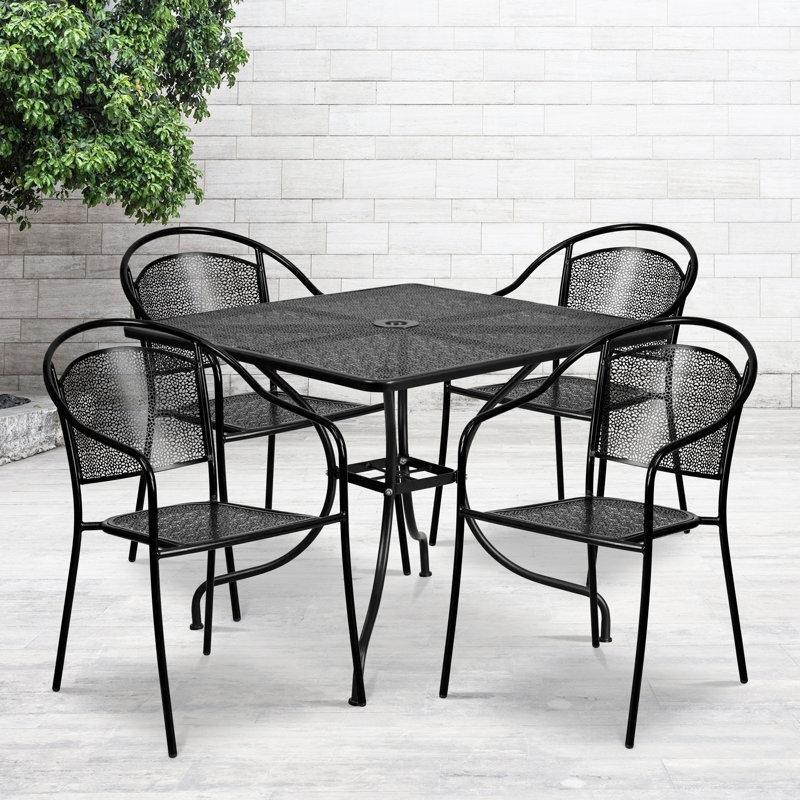 Çelik İstiflenebilir Sandalyeli Şemsiye Delikli Kare Bahçe Masa Takımı - 91x91 cm - 215429