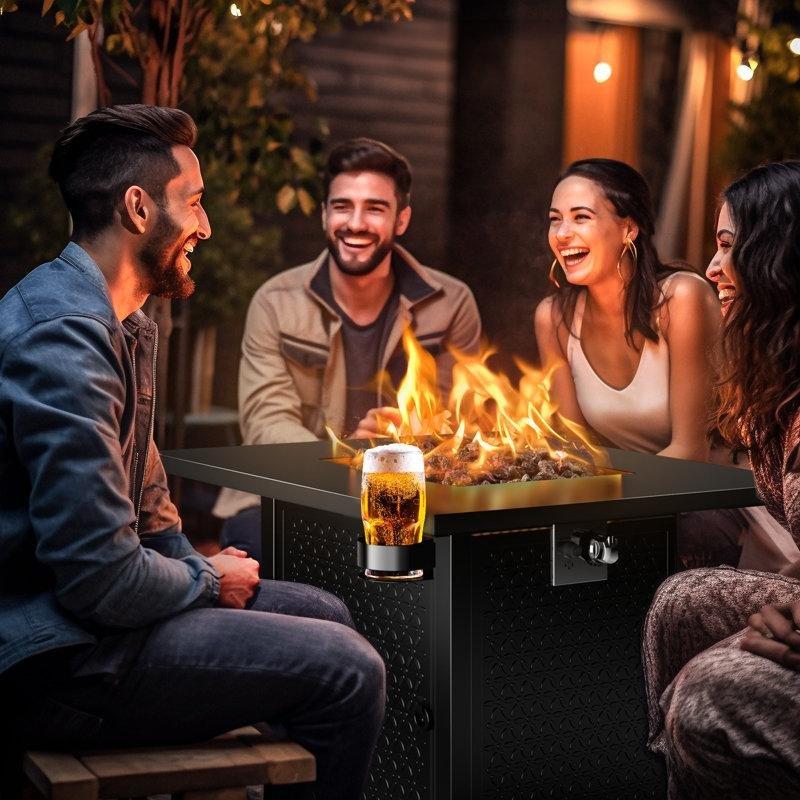 Çelik Kapaklı Ayarlanabilir Alevli Kare Gazlı Şömine Masa - 82x82 cm - 183811