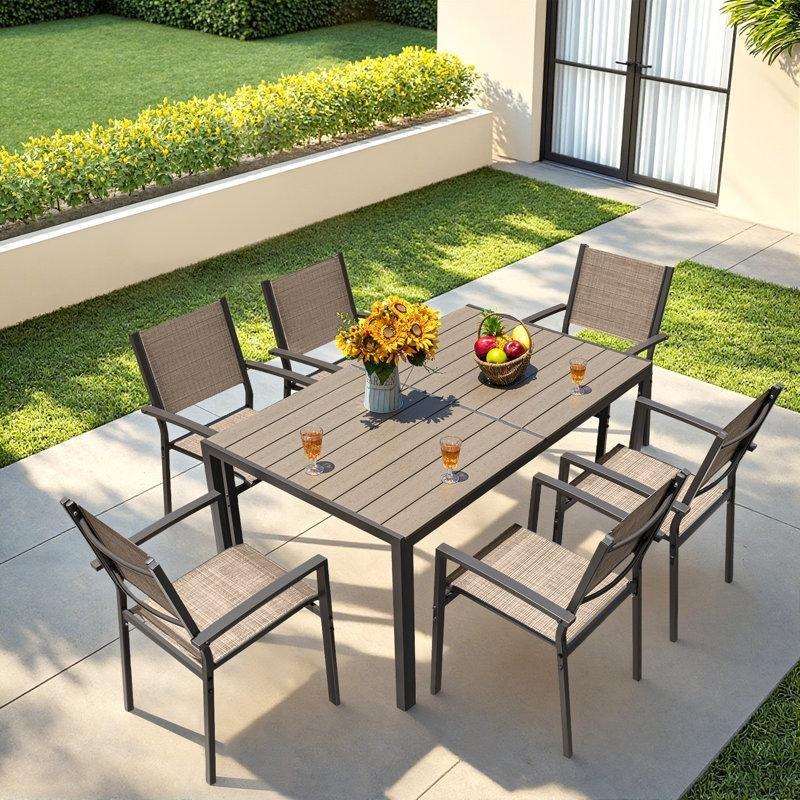 Çelik ve Ahşap 6 Kişilik İstiflenebilir Bahçe Masa Takımı - 150 cm - 216157