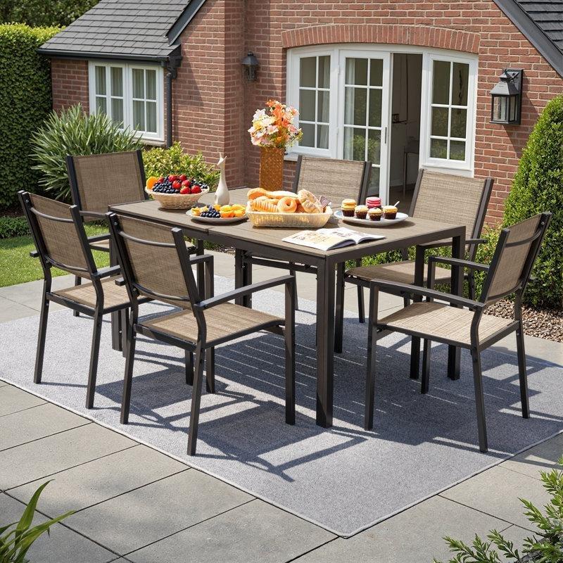 Çelik ve Ahşap 6 Kişilik İstiflenebilir Bahçe Masa Takımı - 150 cm - 216157