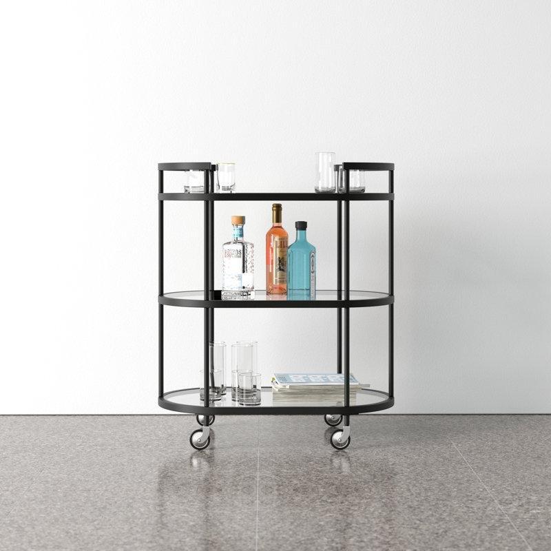Çelik ve Cam Oval Tekerlekli 3 Raflı Servis Arabası - 77 cm - 178404