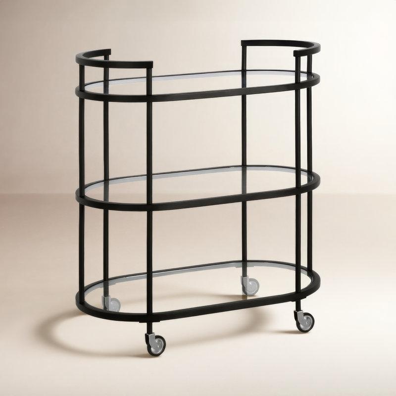 Çelik ve Cam Oval Tekerlekli 3 Raflı Servis Arabası - 77 cm - 178404
