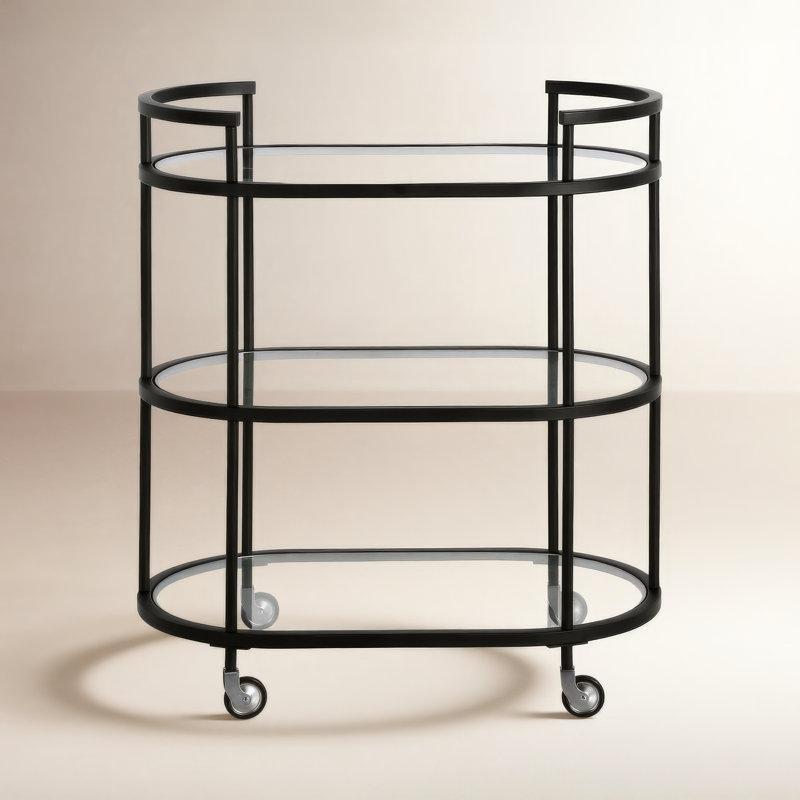 Çelik ve Cam Oval Tekerlekli 3 Raflı Servis Arabası - 77 cm - 178404