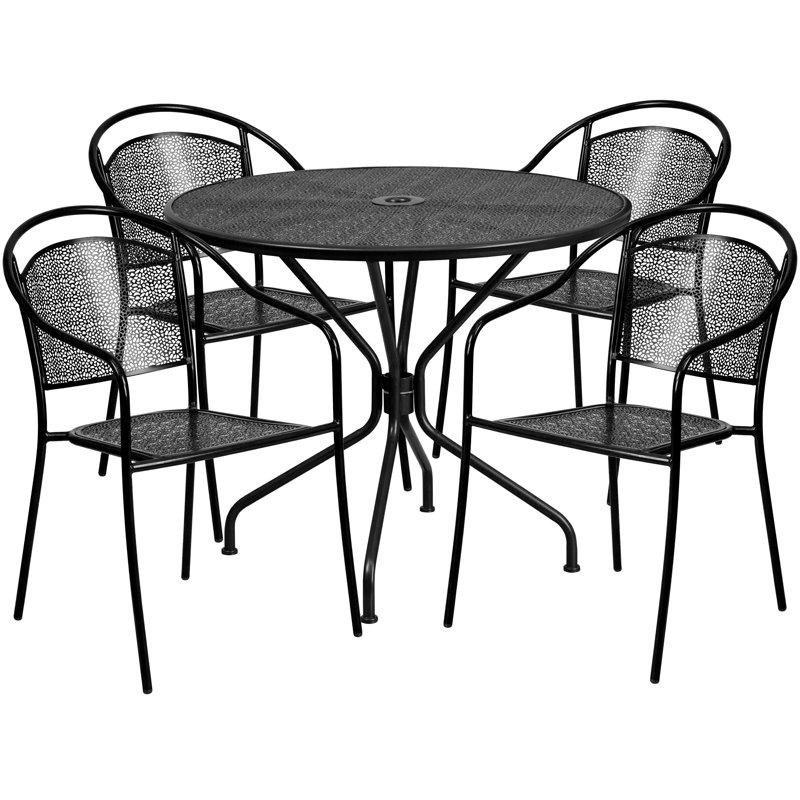 Çelik Yuvarlak Şemsiye Delikli 4 Kişilik İstiflenebilir Bahçe Masa Takımı - 90 cm - 216668