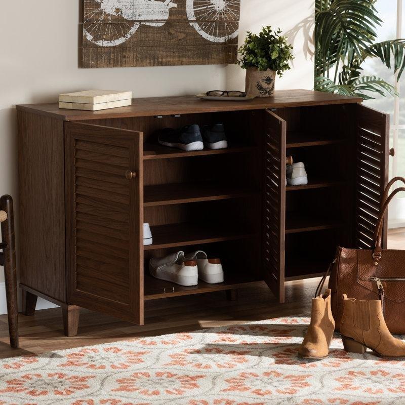Ceviz Ahşap Çekmeceli 3 Kapaklı Ayakkabılık - 113x38x70 cm - 229139