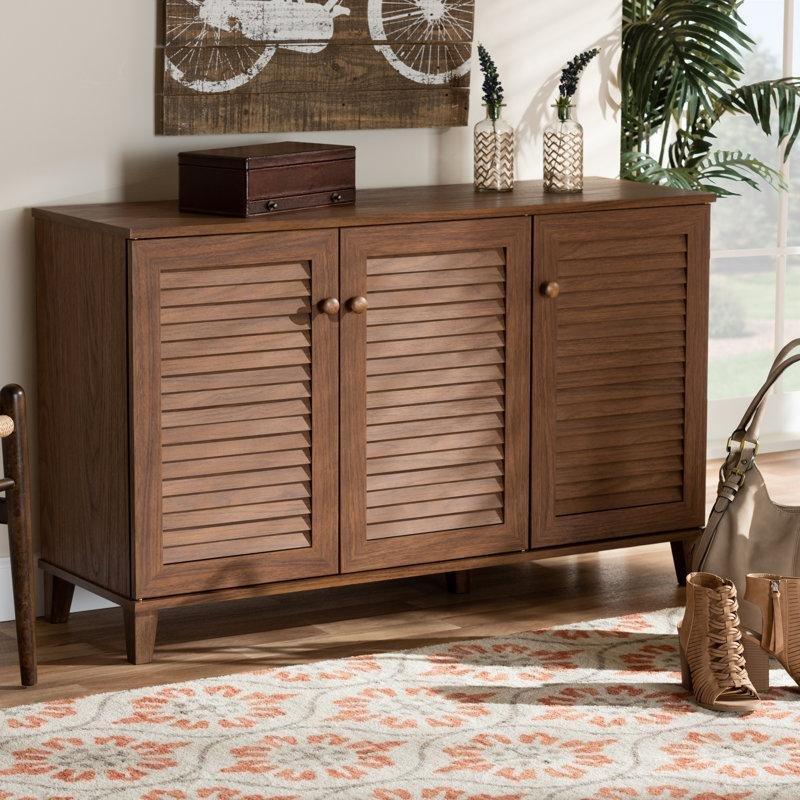 Ceviz Ahşap Çekmeceli 3 Kapaklı Ayakkabılık - 113x38x70 cm - 229139
