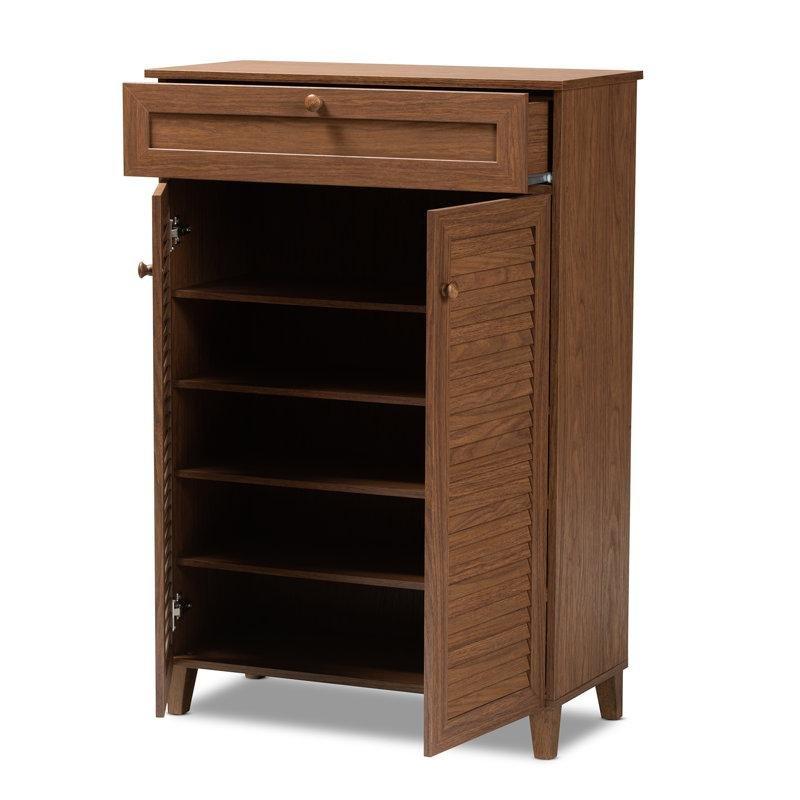 Ceviz Ahşap Çekmeceli Panjur Kapaklı Ayakkabılık - 79x38x115 cm - 227951