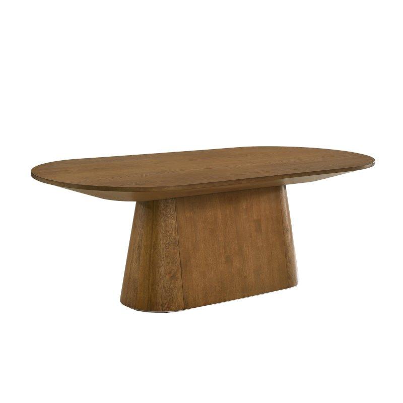 Ceviz Ahşap Kaplama Oval Kaide Ayaklı Bohem Yemek Masası - 224 cm - 238038